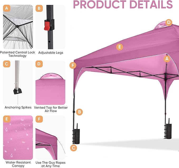 GDY 12X12 Pop Up Canopy Tent Outdoor Canopy Tent Commercial Instant Gazebos Portable Shelter Canopies for Patio/Outdoor/Wedding Parties and Events Pink.