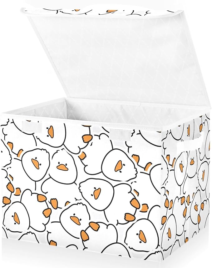 Cute Duck Lidded Home Storage Bins Closet Storage Bins Foldable Oxford Fabric Storage Box for Home Bedroom Closet Office (16.5x12.6x11.8 in)