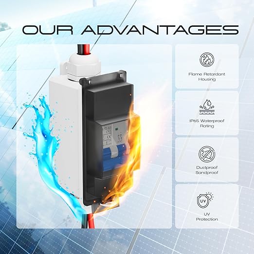 Solar Panel Disconnect Switch cnaodun 63Amp DC 1000V Miniature Circuit Breaker PV Disconnect Switch Breaker Box with IP65 Waterproof UV-Proof Box