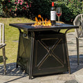OutVue 28 inch Propane Fire Pit TableGas Fire Pits Table for Outside50000 BTU Propane Firepit with Lid &ampLava RocksGas Firepit for GardenYard (Black)