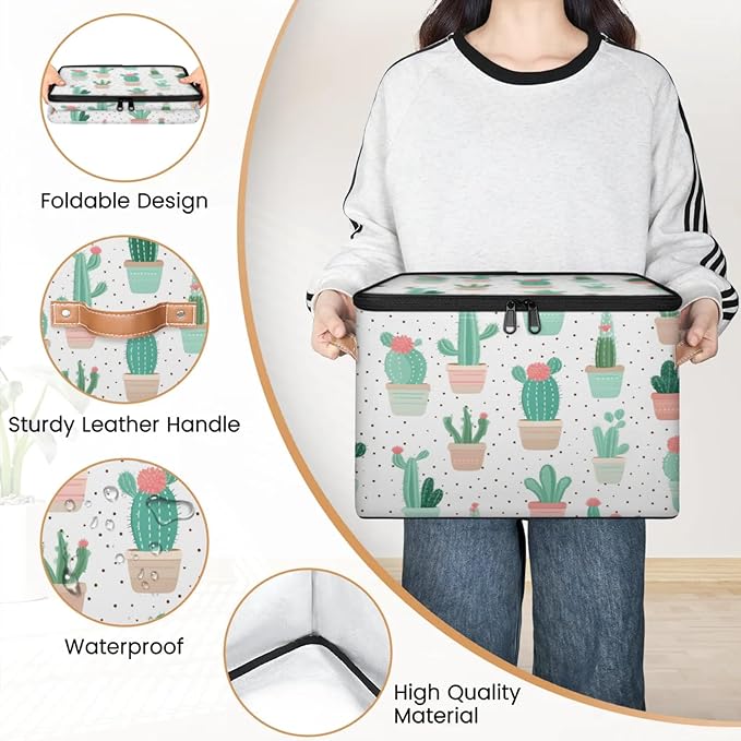 Storage Bins with Lids Cactus Plants Storage Basket Clothes Organizer with Handles Closet Storage Containers for Clothing Bedding Blanket