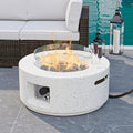 HOMPUS Outdoor Propane Fire Pit 40000 BTU 28-inch Round White Terrazzo Concrete Fire Table Gas Fire Pit with Wind Guard Lava Rocks and Rain Cover for Outdoor Pool Deck or Backyard
