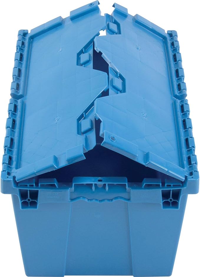 Monoflo Plastic Distribution Container With Hinged Lid 21.9 x 15.2 x 12.8” Blue