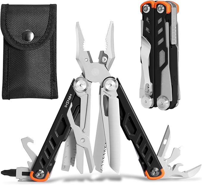 HANSHI 15 in 1 Multitool Pliers with Scissors Upgraded Heavy Duty Stainless Steel Multi Tool with YG10 Tungsten Steel Replaceable Wire Cutters for Survival Camping HikingRepair and Gift (Black)