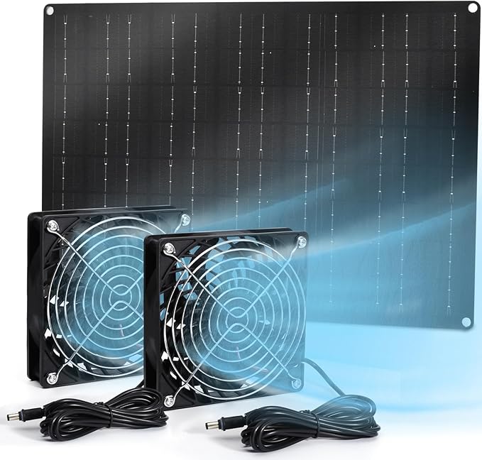 15W Solar Fan Dual Metal Shell Exhaust Fan Kit for Chicken Coops Greenhouses Sheds Pet Houses and Windows