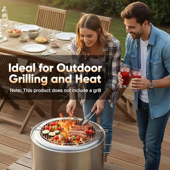Golabs Smokeless Fire Pit 19.5 Portable with Handle Stainless Steel Outdoor Firepit with Removable Ash Pan &amp Fire Poker Easy to Clean Efficient Heating &amp Less Ash Perfect for Backyard &a