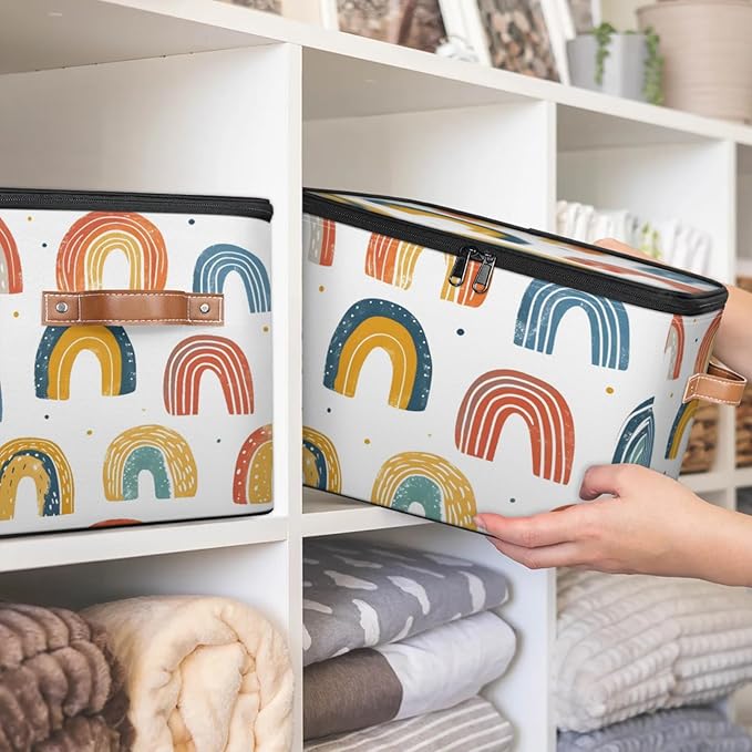 Storage Bins with Lids Rainbows Storage Basket Clothes Organizer with Handles Closet Storage Containers for Clothing Bedding Blanket