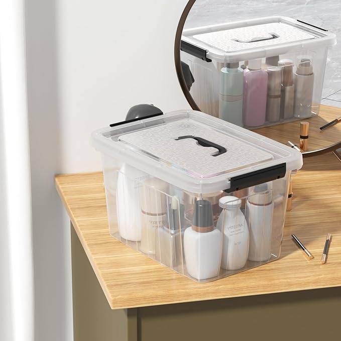 10 Quart Clear Plastic Storage Boxes with Handle 4-Pack Clear Plastic Storage Bins with Lids