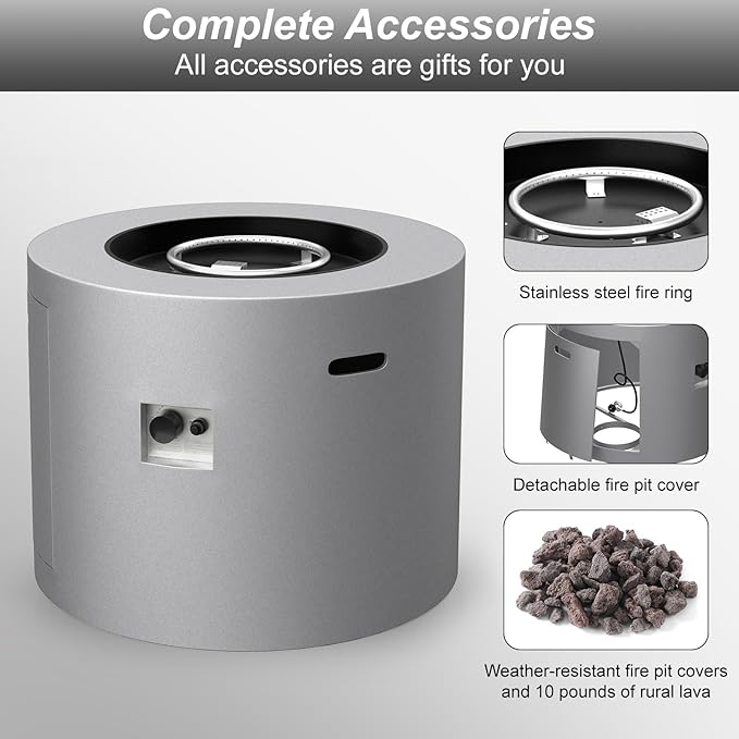 32 Smokeless Propane Fire Pit Table w/Lid Alloy Steel Round Outdoor Patio Firepit Table 50000 BTUs Lava Rocks Weatherproof Cover CSA Safety Certified for Wooden Deck Backyard and Pool