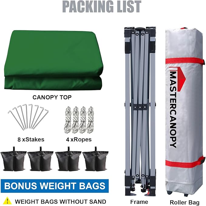 MASTERCANOPY Durable Pop-up Canopy Tent with Roller Bag (8x8 Forest Green)