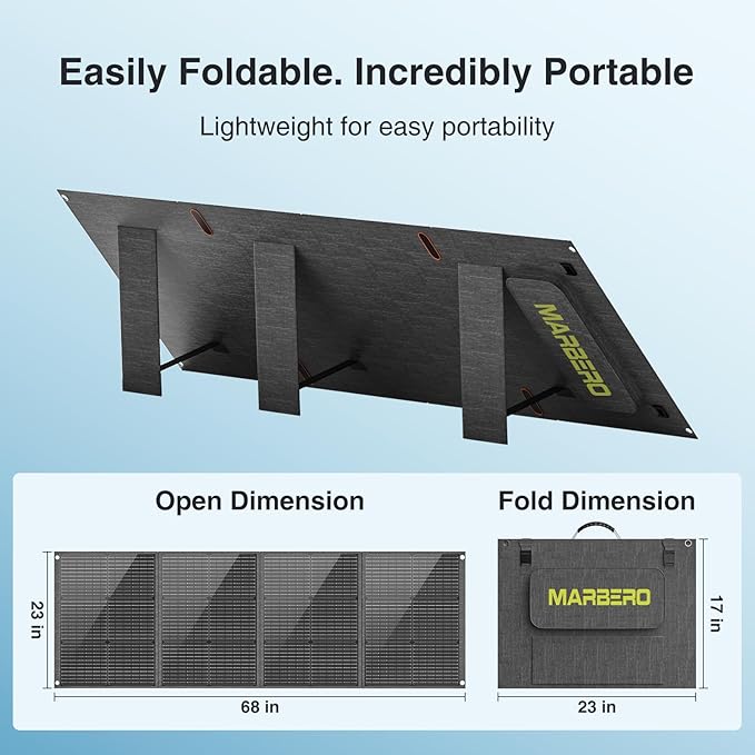 MARBERO 200W Portable Solar Panel for Power Station IP68 Waterproof 200 Watt Foldable Solar Charger &gt23% High Efficiency Compatible with Solar Generator for Camping RV Outdoor Cloudy