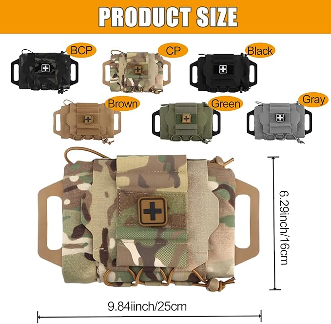 Tactical Molle Medical IFAK Pouch Rapid/Quick Deploy First Aid Kit Pack Emergency Survival Bag Two-Piece System Medical Roll Carrier Handle Outdoor Sport Hunting Bag (Black)