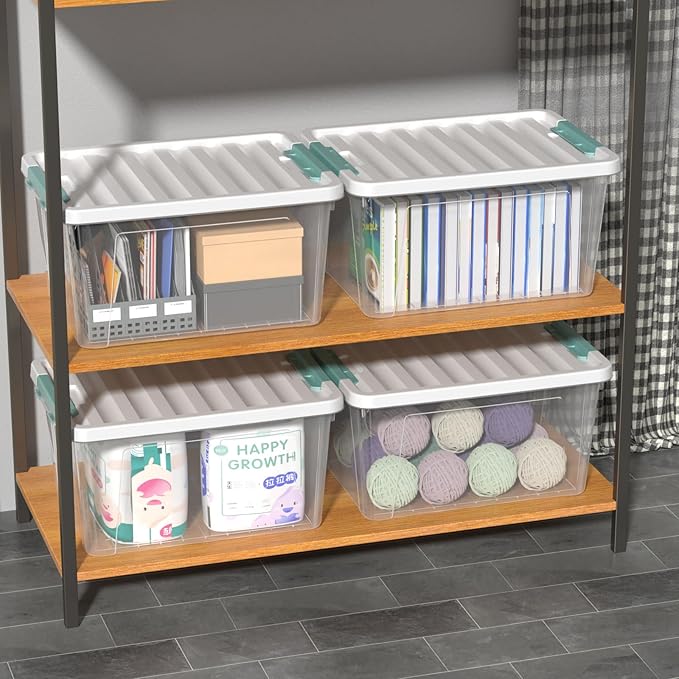 35 Quart Clear Plastic Storage Box Large Latching Storage Bin 6 Packs