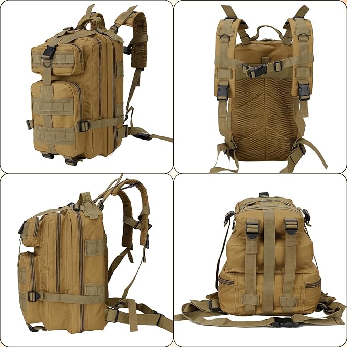 Tactical Backpack for Men Small Military Molle Backpack 30L Assault Pack Rucking Backpack for Hiking Camping Travel Fishing Outdoors (Khaki)