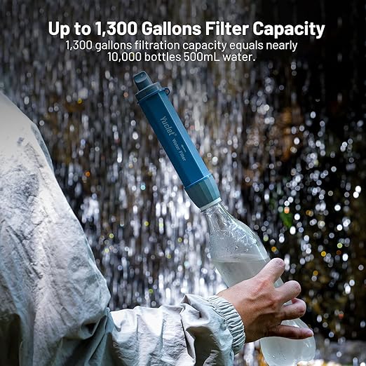 Yuclet Squeeze Water Filtration System with Four 20-Oz Squeeze Pouches and 0.1 Micron Filter Straw Portable Water Purifier Survival for Camping Hiking Backpacking and Emergency Preparedness