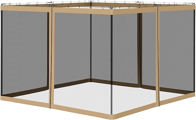 Outsunny 10' x 10' Universal Replacement Mesh Sidewall Netting for Patio Gazebos and Canopy Tents with Zippers Sidewall Only Beige
