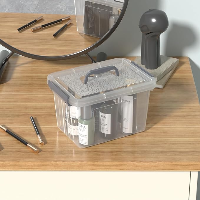 6 Quart Small Clear Latching Bins with Lids Plastic Storage Tote Box with Handle 6 Packs