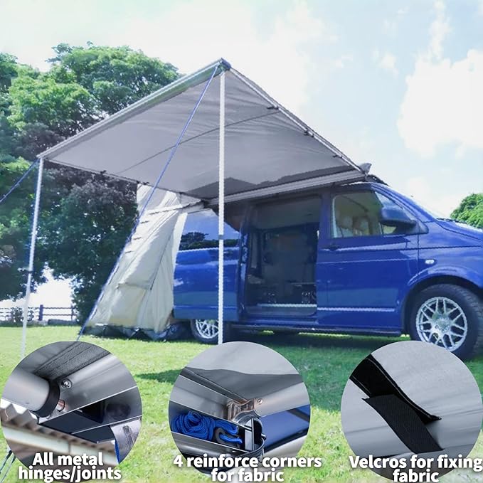 DANCHEL OUTDOOR Car Awning 6.5x9.8ft Roof Rack Pull-Out Sun Shelter Canopy Waterproof 4x4 Vehicle Side Overland Awning Camping Gray