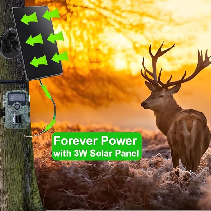Trail Camera Solar Panel Mini Solar Battery Charger DC 12V/1A 6V/1.5A &amp USB-C Build-in 5000mAh Rechargeable Lithium Battery IP66 Waterproof Hunting Accessory 10ft Cable 6.7 Lx4.6 Wx1.25 H