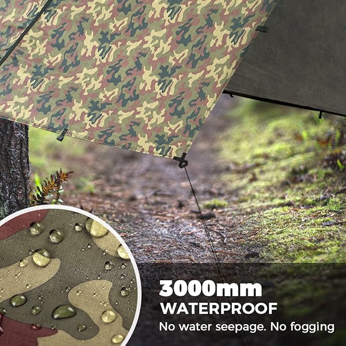 Bearhard Waterproof Camping Tarp Lightweight Hammock Rain Fly UV Protection and PU 3000mm Waterproof Backpacking Tarp Tent Footprint or Shelter Kit for Hiking and Outdoor Adventure