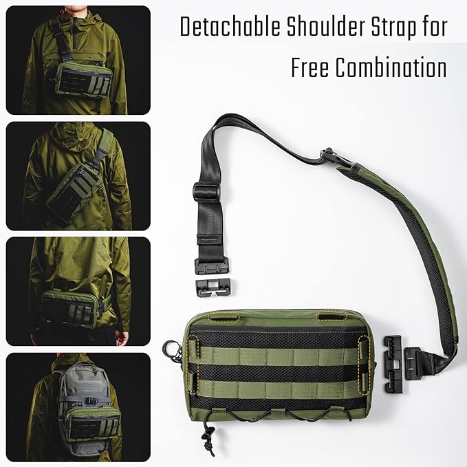 TACTICAL_GEEK Cache L3 EDC Sling Bag Chest Lightweight Shoulder Daypack 500D Nylon Travel Hiking Concealed CarryCrossbody Bag Tactical Backpack Hiking Ambidextrous Strap Green