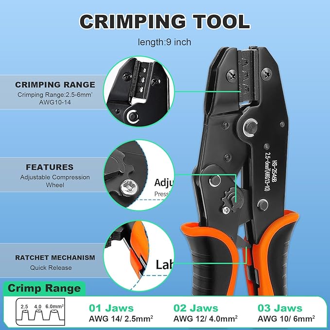35PCS Solar Crimper Tool Kit Solar Panel Cable MC4 Connectors 14-10AWG 30 Pairs Male/Female Solar Connectors 1PCS Solar Crimper 1PCS Stripper 2 PCS Spanner Wrench