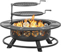 42 Inch BBQ Fire Pit with 2 Grills3-in-1 Outdoor Round Metal Fire Pit Table with LidFire PokerLarge Outdoor Wood Burning Firepits for OutsidePicnicBonfire Backyard Patio(Black)