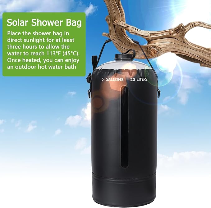 Aircity Portable Solar Camping Shower Bag with Foot Pump &amp Upgraded Leak-Proof Design – 20L/5-Gallon Outdoor Shower for Beach Hiking Travel | Lightweight Large Water Inlet Carry Bag