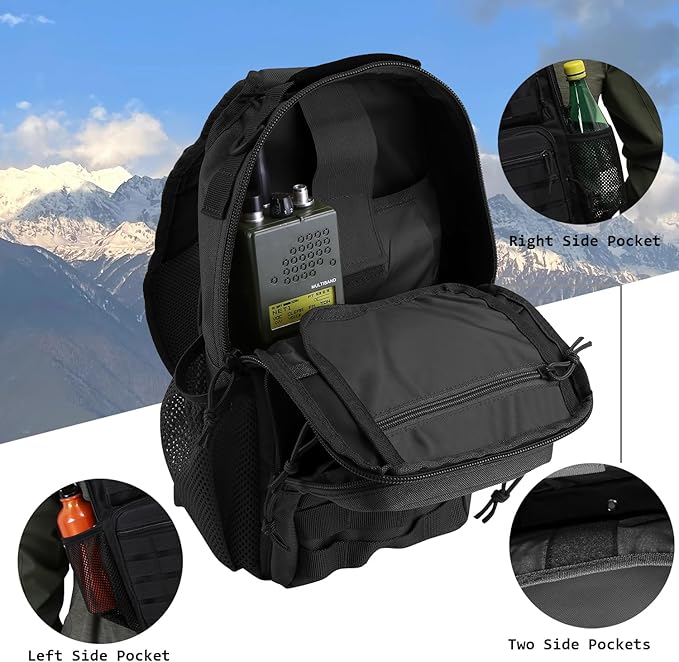 Rover Sling Pack Tactical Shoulder Sling Bag Backpack with Bottle Holder Crossbody Chest Bag Black