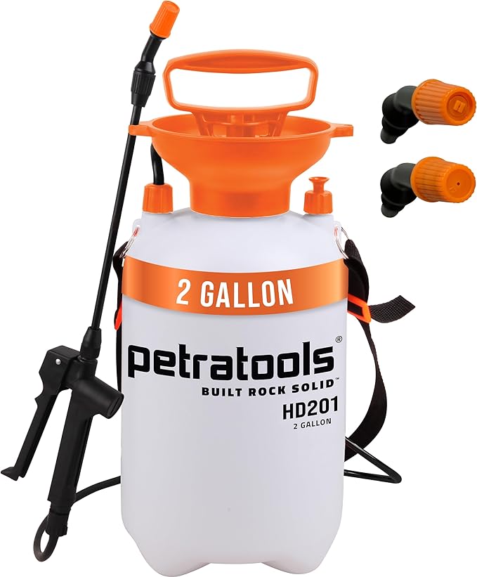 Petratools 2 Gallon Pump Sprayer - HD201 Garden Sprayer for Weeds Lawn Care &amp Pesticides - 52 Long Hose 2 Nozzles &amp Easy Carry Handle - Durable &amp Lightweight
