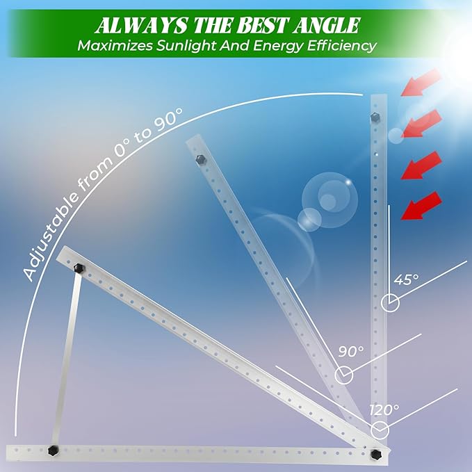 45inch Solar Panel Mounting Brackets 4 Sets Solar Panel Mounting Kit for 100-400 Watts Solar Panel 0 to 90° Adjustable Solar Panel Mounting Rails Lightweight Aluminum Solar Panel Stand