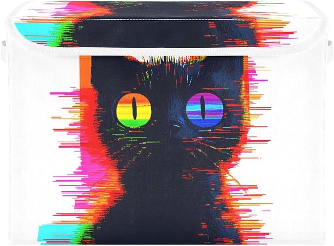 AIXIWAWA Lidded Storage Cube (Digital Art Cat) Fabric Foldable Closet Bins with Flip Lid and Handles Organizer Basket Container 16.5 x 12.6 x 11.8 IN