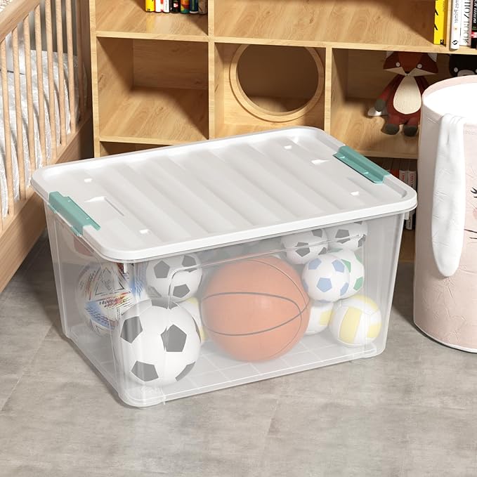 4 Pack 85 Quart Latching Storage Box Bin Large Storage Box with Wheels Clear