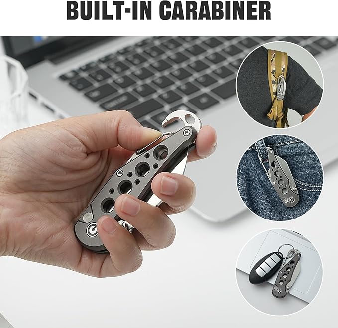 CIVIVI Pragma Folding Knife Pocket Knife Multitool with EDC Carabiner Bottle Opener 2.2 Nitro-V Blade Aluminum Handle Ideal Gift for Men Women C23062B-2 (Gray)