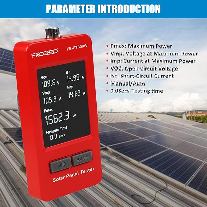 FrogBro 1800W Solar Panel Tester – PV Multimeter with Smart MPPT &amp HD OLED Display for Solar Panel Diagnostics and Data Analysis