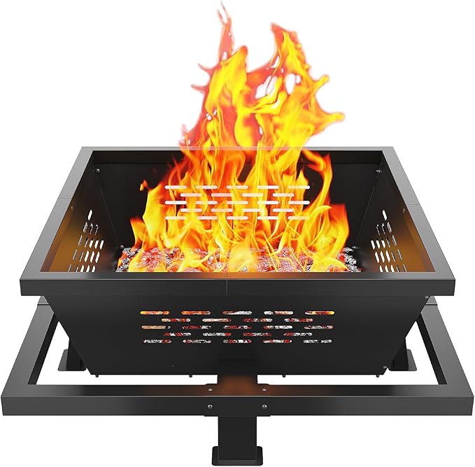 42 Large Fire Pit Square Outdoor Fire Pit with Poker Wood Burning FirePit for Camping Backyard Patio