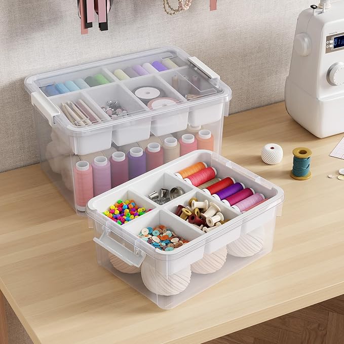 40Qt Large Stackable Storage Bin with Lid &amp Tray Clear Plastic Latching Box Organizer with Divider Portable 10Gal Container for Arts &amp Crafts Home and Car Trunk Organization 1Pack