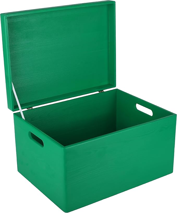 Creative Deco Large Green Wooden Box Storage with Hinged Lid | 15.8x11.8x9.44in (+-0.5) | Keepsake Gift Box Storage Document | Wood Chest Trunk PRODUCT NOT INTENDED FOR 15 YEARS OR BELOW