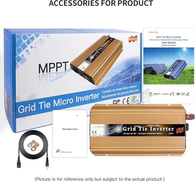 1000W MPPT Pure Sine Wave Grid-Tie Micro Inverter Converts 20-50V DC to 110V/120V AC Perfect for Home Solar or Wind Power Systems.