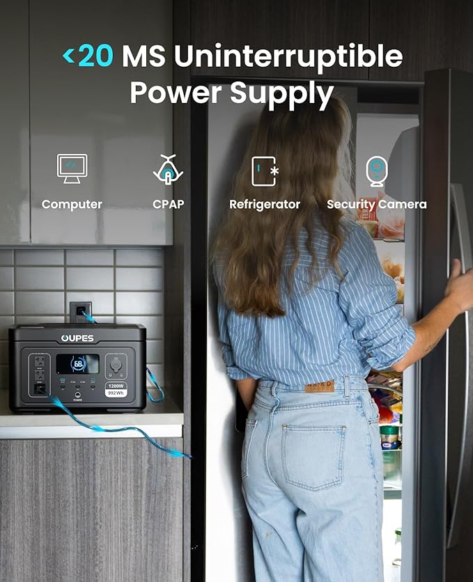 OUPES Exodus 1200 Portable Power Station 1200W 992Wh Durable LFP Battery Solar Generator w/ 3 1200W AC Outlets (Peak 3600W) 140W USB-C UPS for Camping RVing Home Backup (Solar Panel Optional)