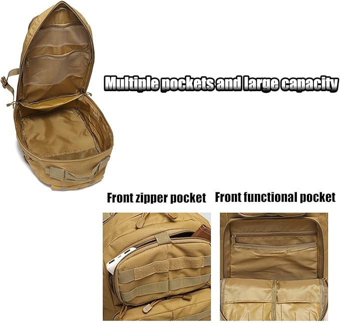 Tactical Backpack MOLLE Hiking Daypack Small Miltary Bug Out Bag Waterproof Army Rucksack for Outdoor Sport Travel