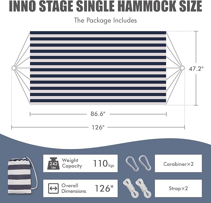 INNO STAGE Brazilian Hammock with Tree Straps - Cotton Hammocks Portable Hammock with Carry Bag for Backyard Porch Outdoor and Indoor Use