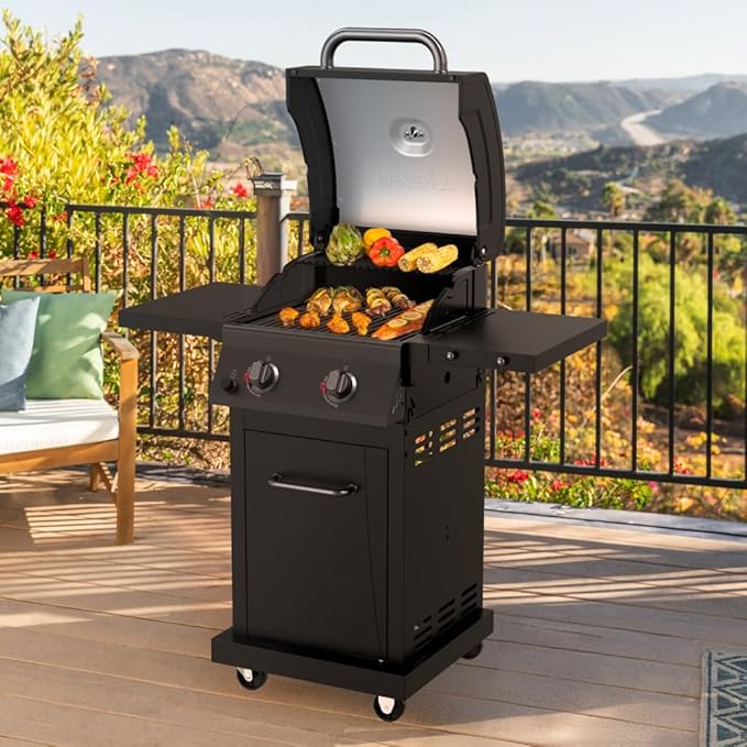 Nexgrill Deluxe 2-Burner Gas Grill with 401 SQ In Grate 28000 BTUs Heavy Duty Steel Frame &amp Foldable Side Table Propane BBQ Grill for Outdoor Cooking Patios Backyards and More - 720-0864RD