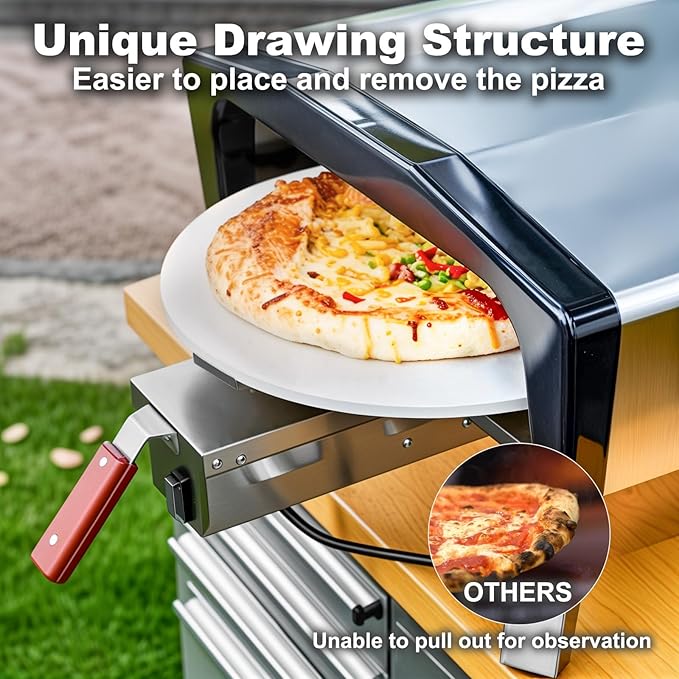 MELLCOM 20 Inch Outdoor Gas Pizza Oven 360° Auto Rotating Pizza Stone with Pull Out Handle Includes Pizza Peel &amp Carry Bag Portable Stainless Steel Propane Pizza Oven for Backyard Camping Gri
