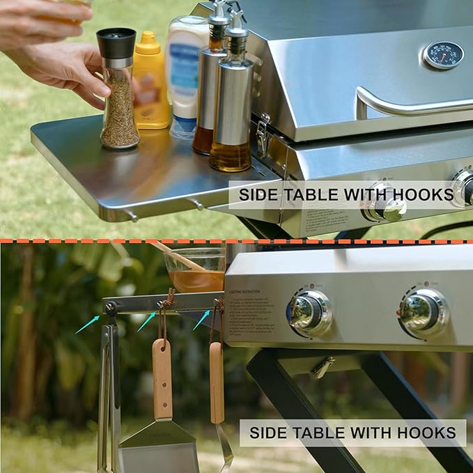 BBQ Gas Grill 3-Burner with Foldable Cart &amp Side Table Premium Portable Propane Grill with 22 Cooking Grate for Outdoor Patio Backyard Barbecue Camping Tailgating RV Stainless Steel Classic GS