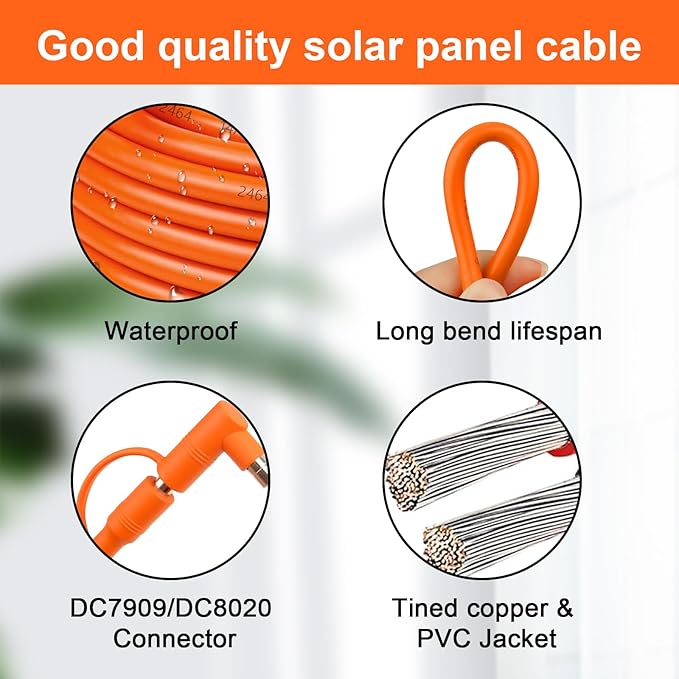 35FT Solar Panel Connectors to DC 8mm Adapter Cable 12AWG+14AWG Solar Cable Cord with DC8020/7909Compatible with Jackery AnkerGZ YetiBLUETT Portable Power StatioSolar Generator