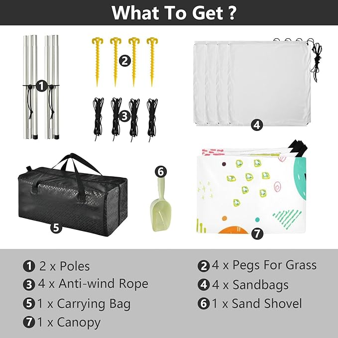 Beach Canopy with Windproof Ropes &amp Sandbags Beach Tent Sun Shade Sun Shelter for Camping Trips Fishing Backyard Fun or Picnics Tree