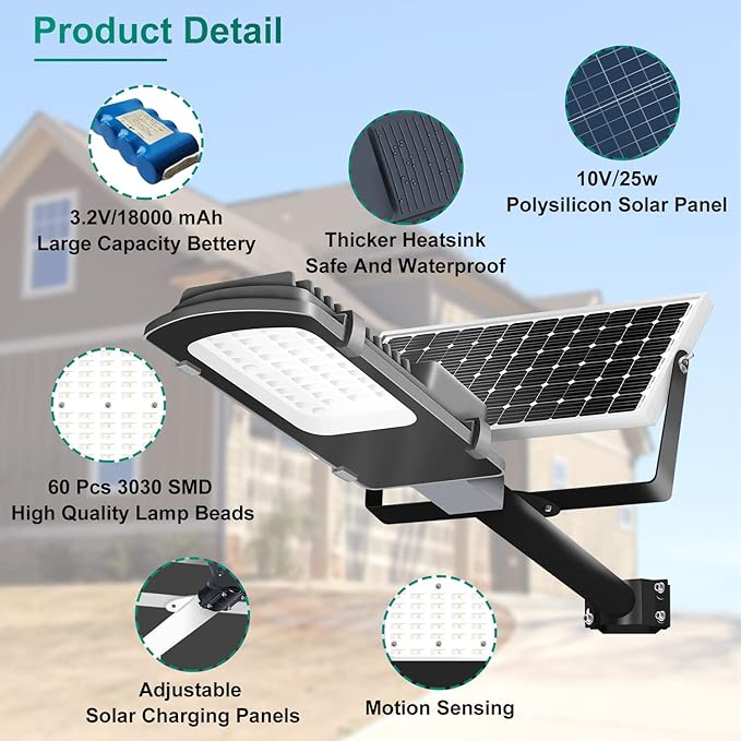 Gebosun 100W LED Solar Street Lights Outdoor 18000LM 6000K Waterproof Outdoor Solar Flood Light Dusk to Dawn Security Yard Light with Remote Control Solar Garden Lamp for Pathway Driveway