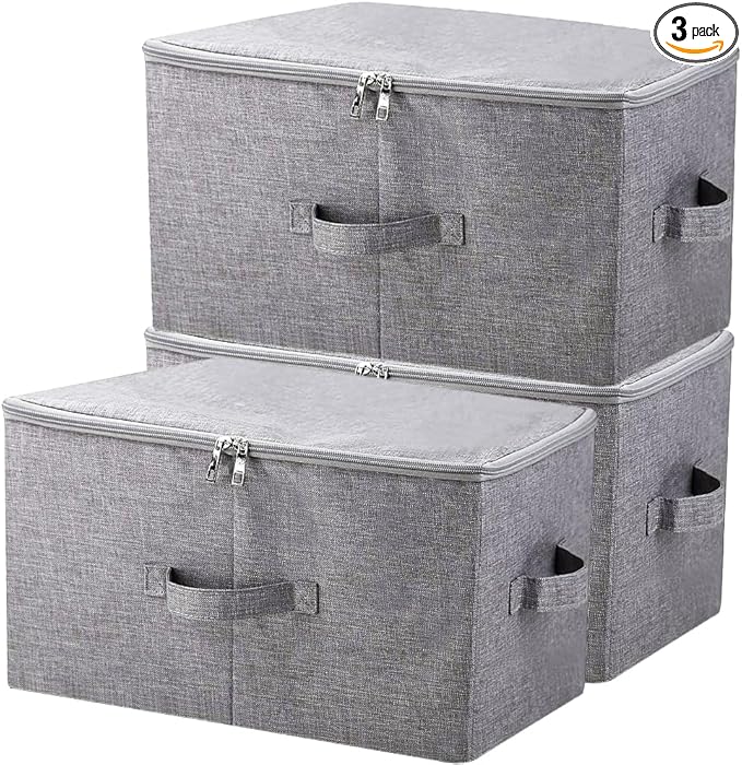 iwill CREATE PRO Pack of 3 17.7 * 13.8 * 9.8 Stackable Folding Storage Baskets with Lid &amp Carry Handles &amp Memo Pocket Good Wardrobe Separator Bins Dark Gray