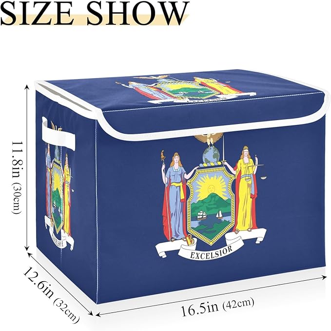 New York New Yorker Ny Flag Blue Storage Bin with Lid Foldable Storage Organizer Bins with Handles for Dorm Room